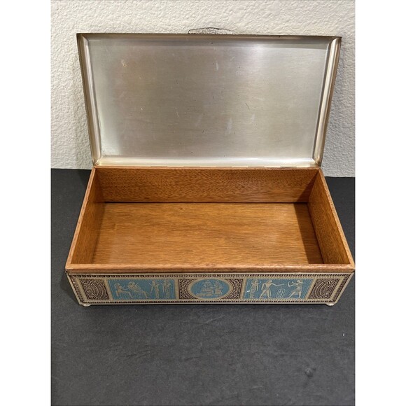 Vintage Metal Wood Lined Box Jewelry Trinket Keepsakes W Lid Egyptian 9.5”x5” - Picture 2 of 16